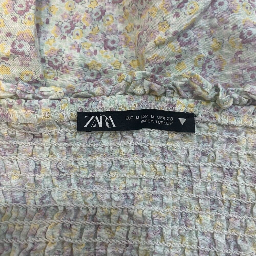 Zara Pastel Floral Mini Dress Size Medium Spring Cottage - Picture 7 of 8